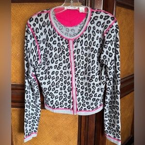 Autumn Cashmere button down cardigan sweater leopard print size large​​​​